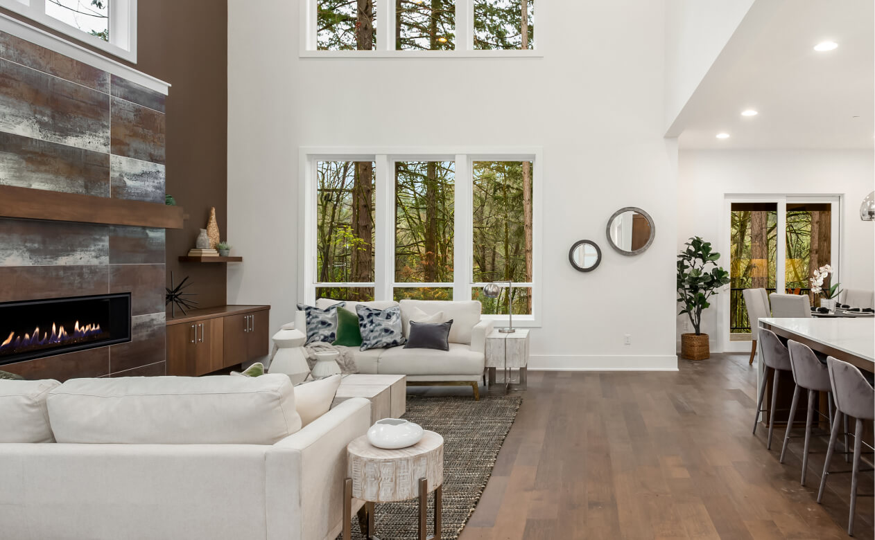 luxury vinyl plank flooring in a open concept living room and kitchen