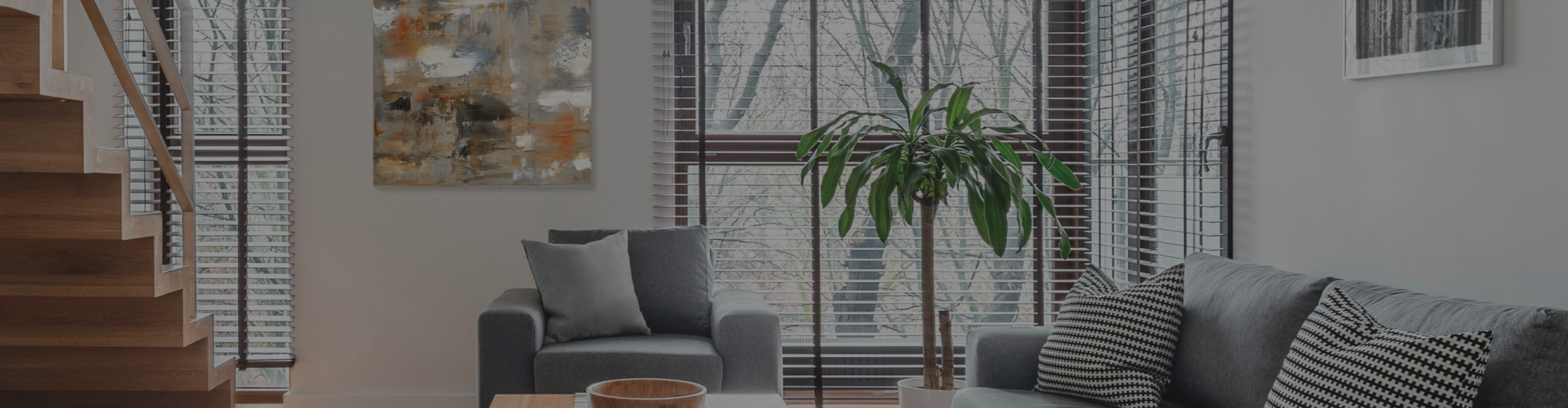 blinds over a large window in a living room