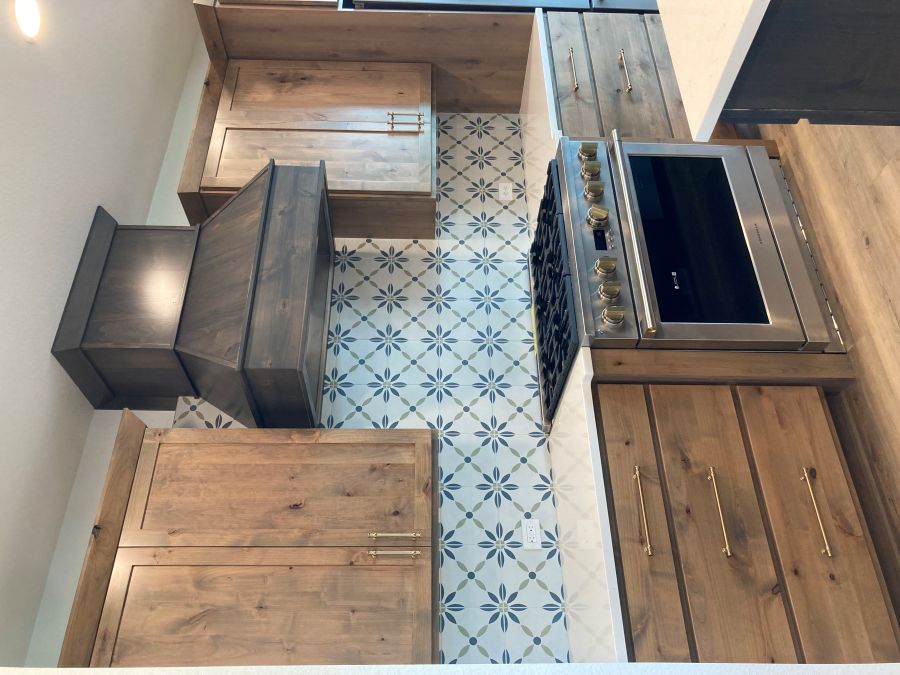 Blue floral tile installation in CO